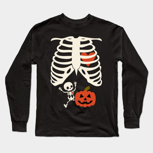 Skeleton Baby Pregnant Xray Rib Cage Halloween Costume Long Sleeve T-Shirt by DenverSlade